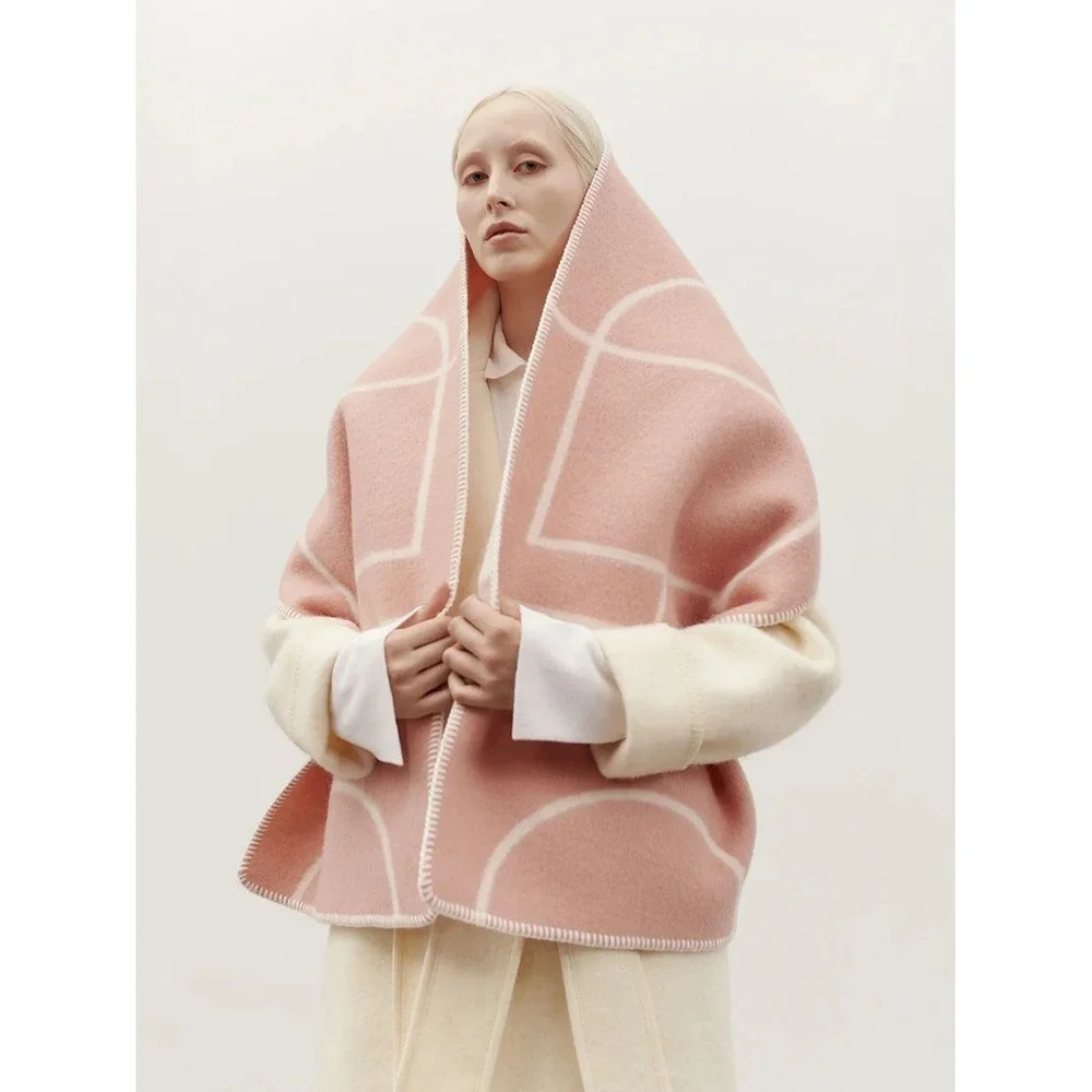 Elisabeth Stray Pedersen ESP‎ Oslo Lambswool Gear Up Scarf Wrap Blanket Lt Pink